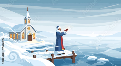 Man in Traditional Clothing Holding Book Outdoors.