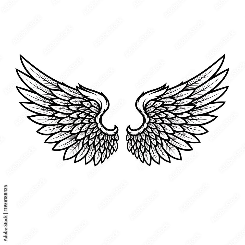 Fototapeta premium Winged Design – Elegant Angel Wings Line Art Illustration