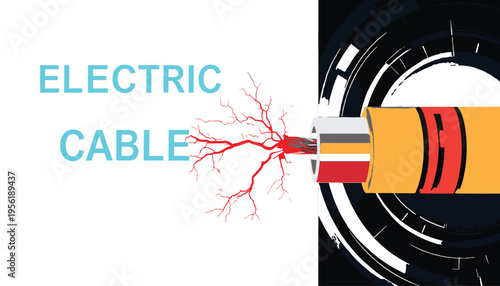 Electrified Cable: An illustrative depiction of an electric cable, showcasing its inner wiring and the dangerous energy it harnesses, rendered with dynamic visual elements.