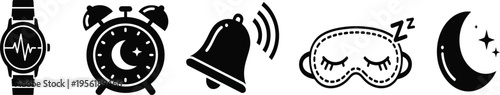Sleep and wake up icons with alarm clock and watch