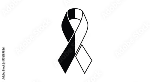 Black and white awareness ribbon vector icon for support, solidarity, and advocacy campaigns