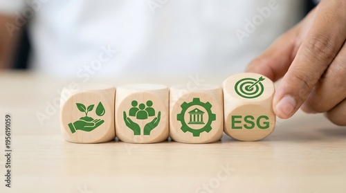 Hand is placing a wooden block with a target icon next to 