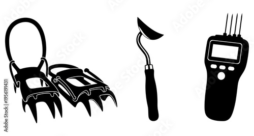 Mountaineering Ice Axe Crampons and Avalanche Transceiver Tools for Winter Climbing and Safety