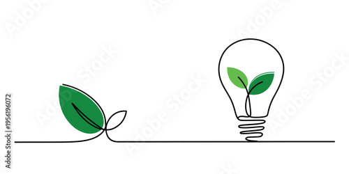 Minimalist continuous line art illustration representing the concept of sustainable green energy Vector, illustration
