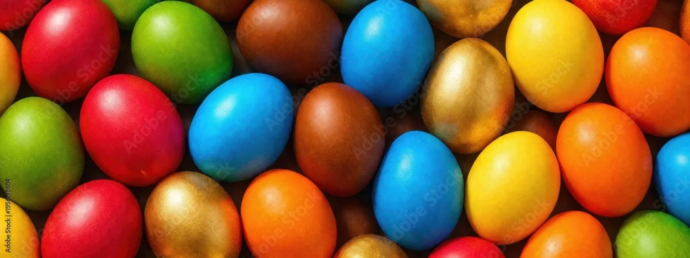 Obraz premium Colorful assortment of painted Easter eggs in bright, vibrant tones