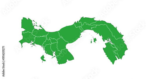 Green map outline of panama divided into provinces with clean white background