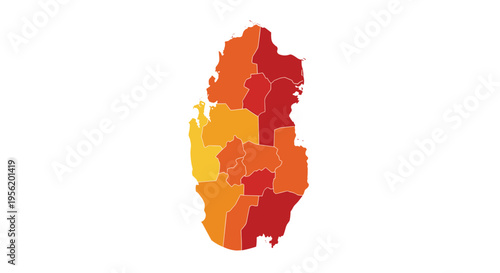 Colorful abstract map of qatar divided into regions with a gradient of warm colors
