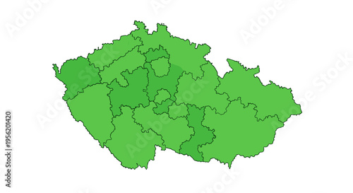 Green czech republic map with regions highlighted clean vector graphic on white
