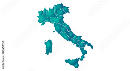 Abstract teal geometric map of italy with regions highlighted on white background