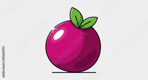 Vibrant pink fruit with green leaves on top simple illustration colorful and fresh