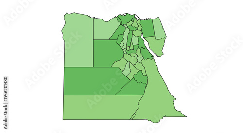 Egypt map vector graphic with administrative divisions in various shades of green