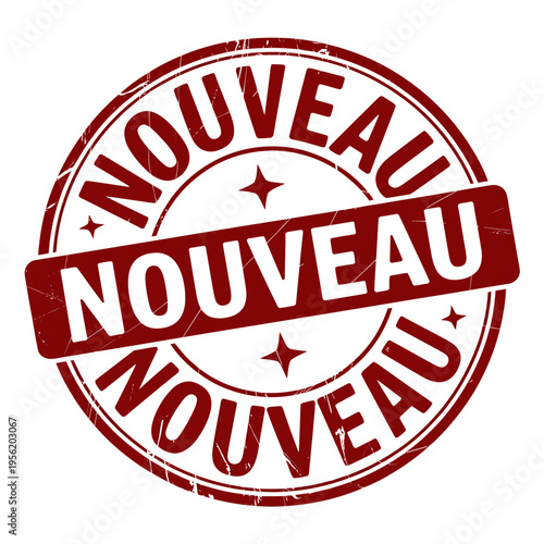 Red Nouveau stamp with stars on white background  french word for new