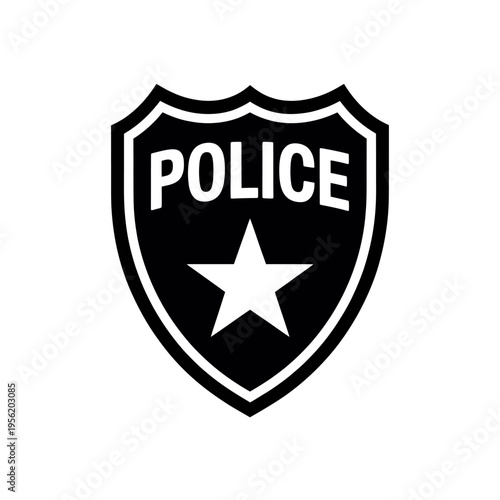 Police badge icon with star symbol and text on shield  law enforcement logo