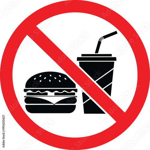 A red circular prohibition sign indicating that eating and drinking are not allowed in this area Vector