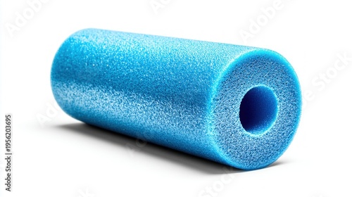 Bright blue foam pool noodle isolated on a clean white background for summer fun