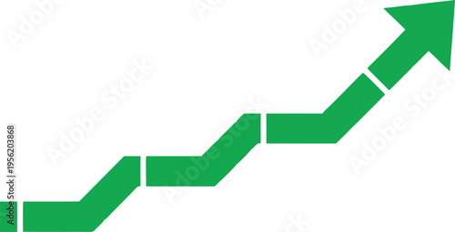 A vibrant green segmented arrow pointing upwards to symbolize growth and business success trends Vector