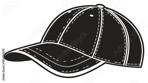 Classic Black Baseball Cap Vector Silhouette - Adjustable Sports Hat Icon Isolated on White