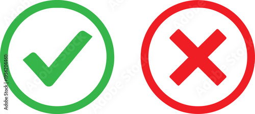 A green check mark and a red cross mark representing correct and incorrect choices on white back Vector