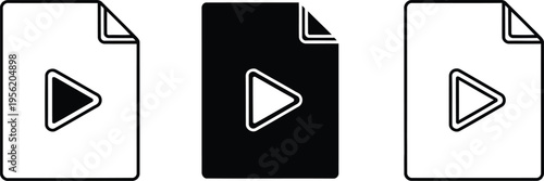 Three variations of a video file document icon isolated on a clean white background for web usage Vector