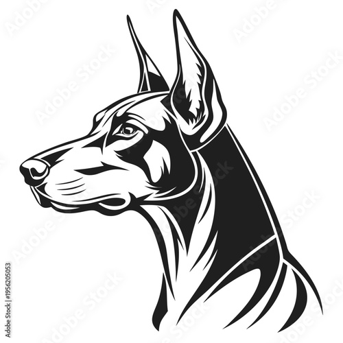 Black Doberman Dog Head Silhouette Vector - Guard Dog Mascot Profile Isolated on White Background