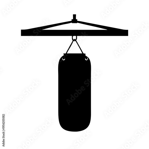 Black Vector Silhouette of a Hanging Boxing Heavy Bag - Martial Arts Equipment Icon Isolated on White