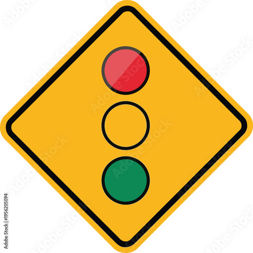 A yellow diamond shaped traffic sign indicating the presence of a traffic light ahead on the road Vector