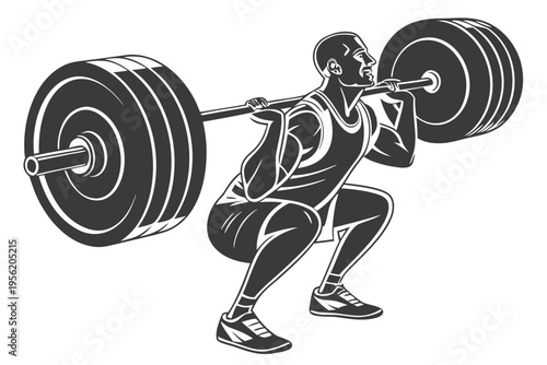 Black Vector Silhouette of a Muscular Bodybuilder Performing a Barbell Deadlift Isolated on White