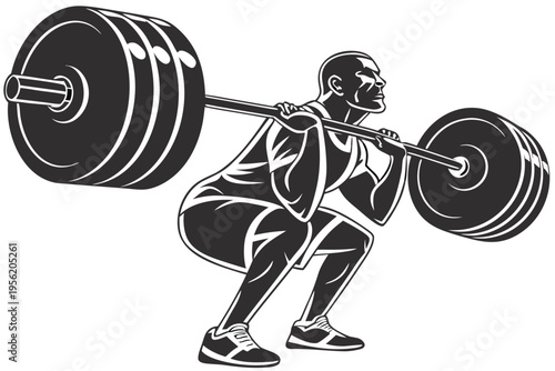 Black Vector Silhouette of a Muscular Bodybuilder Performing a Barbell Deadlift Isolated on White