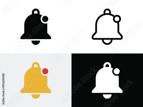 Notification Bell Icon Set with Alert Dot, Solid and Outline Styles