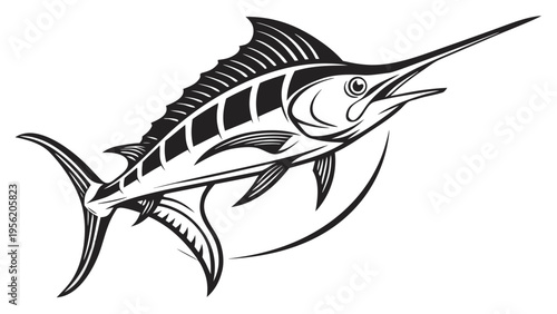 Marlin Fish Silhouette Vector - Deep Sea Fishing and Marine Life Icon