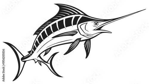 Marlin Fish Silhouette Vector - Deep Sea Fishing and Marine Life Icon