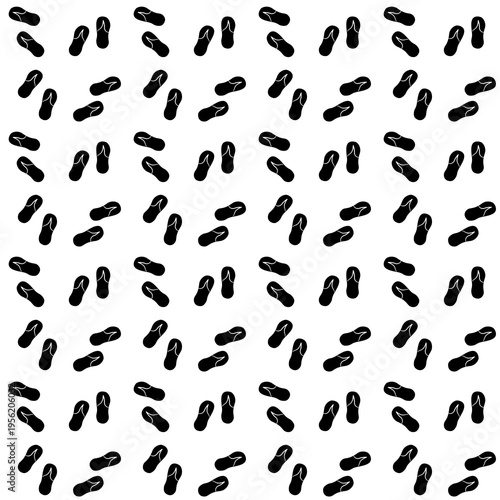 Seamless pattern featuring pairs of black flip flop sandals scattered over a light background representing summer footwear.