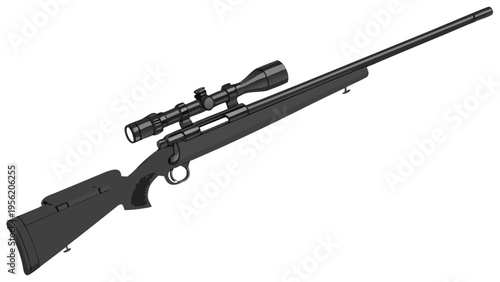Sniper Rifle Silhouette Vector - Bolt-Action Gun with Scope Icon