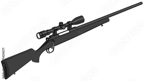 Sniper Rifle Silhouette Vector - Bolt-Action Gun with Scope Icon