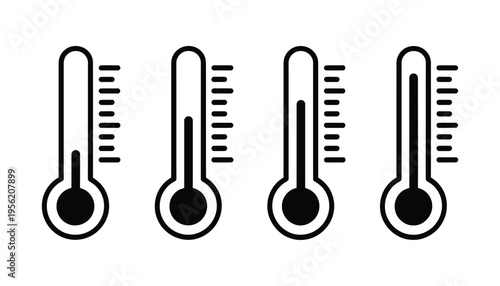 thermometer temperature icon set, hot and cold temperature symbol vector, modern design thermometer icons, clean minimal flat style, ui elements for weather forecasting and climate control application