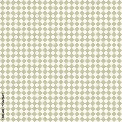 Seamless sage green and ivory geometric diamond grid pattern. Modern tiling background for wallpaper, packaging, textile, branding, and web design.