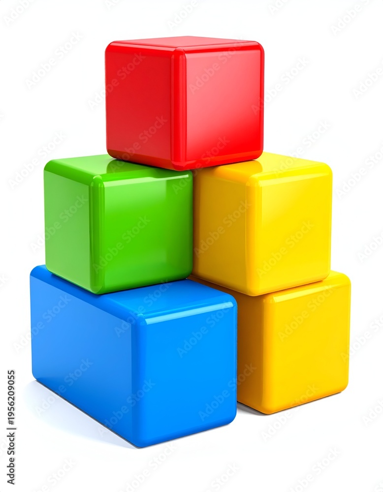 Fototapeta premium Colorful Stacked Toy Blocks on White Background.