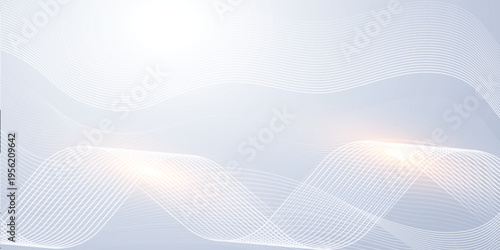Layered white wave lines on soft light blue abstract background with glowing highlights, modern technology wallpaper for business or web design