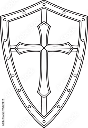 Knight shield illustration in linear style.