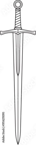 Knight sword illustration in linear style.