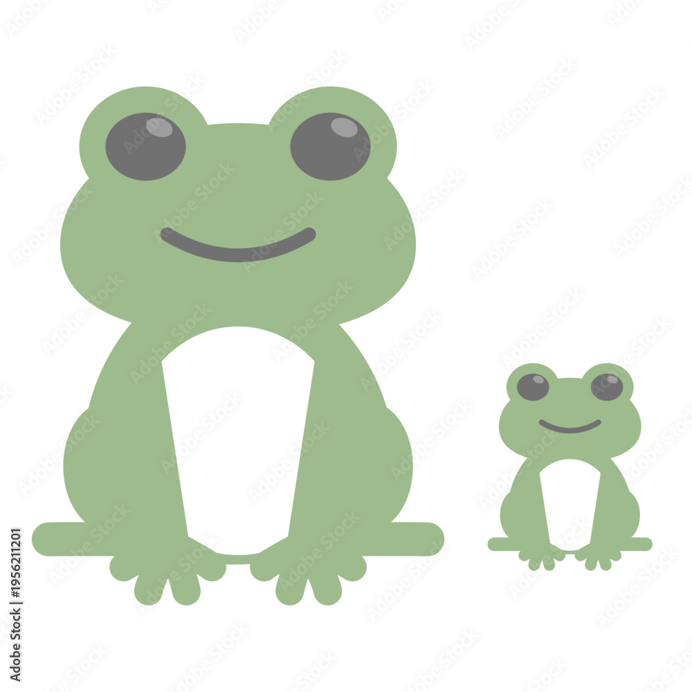 Fototapeta premium 親子のカエルのかわいいシンプルなフラットイラスト