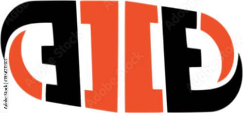 Abstract typographic logo design featuring the word "FILE" or stylized letters in a bold, blocky font with a striking orange and black color scheme, suitable for digital storage, document management, 