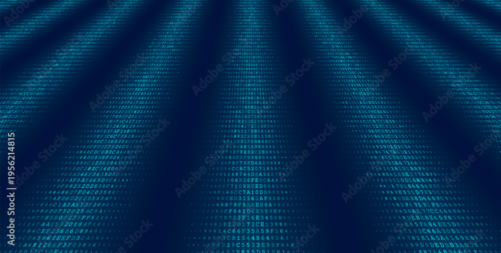Obraz premium Triptych Binary Streams - Symmetric Data Columns and Digital Information Voids. Perspective.