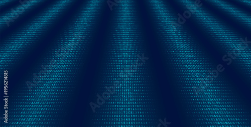 Triptych Binary Streams - Symmetric Data Columns and Digital Information Voids. Perspective.