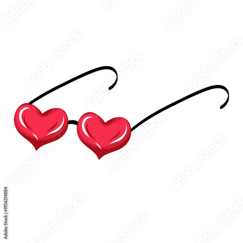 Heart shaped sunglasses illustration symbolizing love, romance and playful Valentine mood. Cute trendy vector design for Valentine Day, fashion prints, stickers, greeting cards and social media
