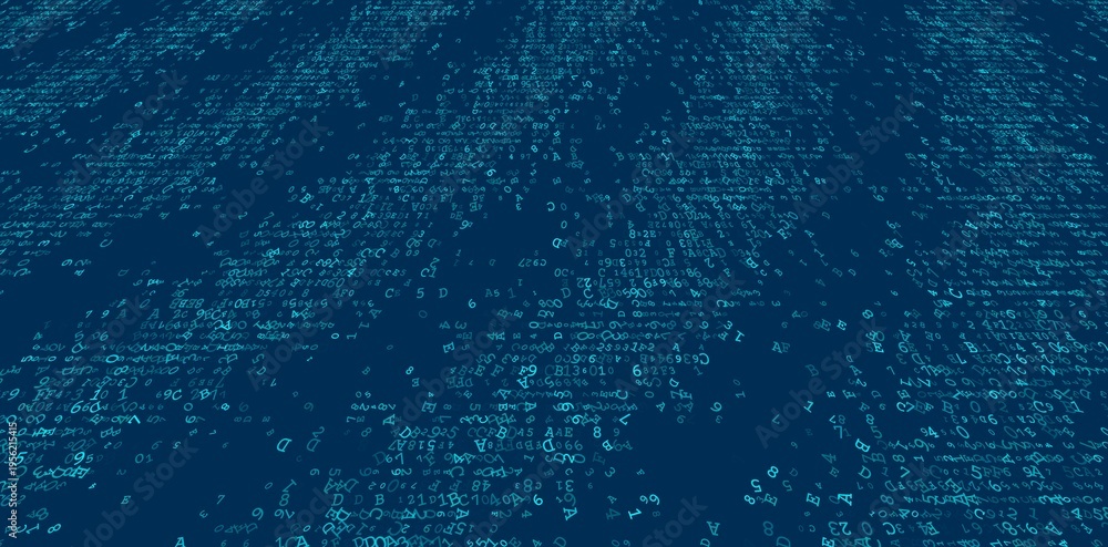 Obraz premium Cognitive Chaos - A Decentralized Pattern of Binary Fragments and Digital Entropy. Perspective.
