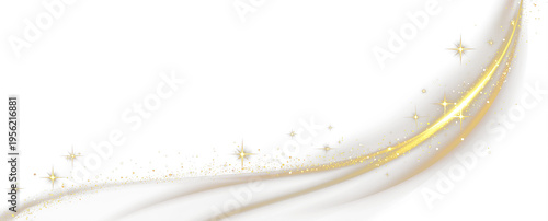 Принти на полотні Elegant golden wave with soft light streaks, tiny dust particles, and small sparkling stars, creating a refined flowing effect