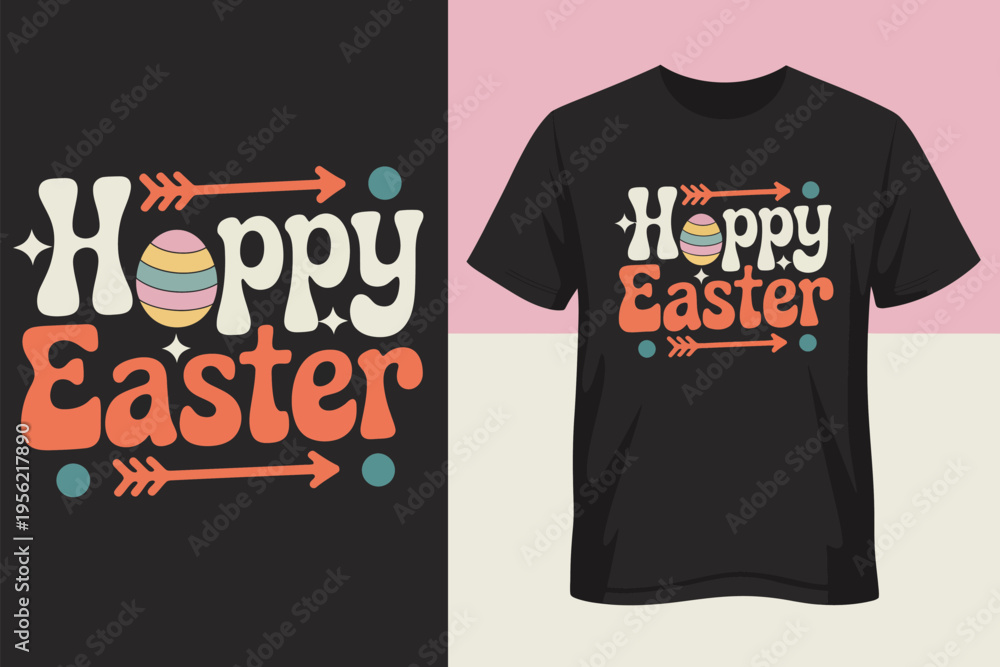 Naklejka premium Black T-shirt mockup with colorful Happy Easter text 1
