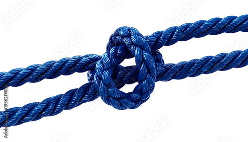 Blue rope tied in an overhand knot against a dark background nautical equipment