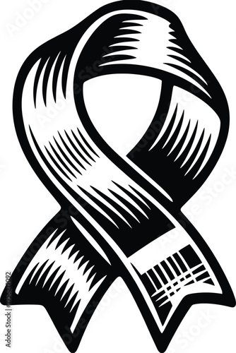 Classic monochrome awareness ribbon, woodcut style. Symbolizing support, hope, and solidarity for social issues and.